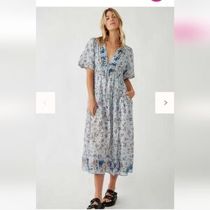 Free People Lynette Floral Maxi Dress Cottagecore Prairie Bluebell XS NWT